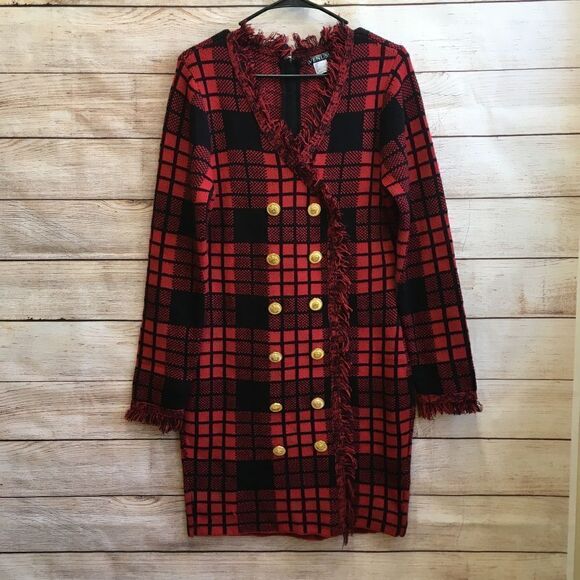 NEW WITHOUT TAGS VENUS TARTAN PLAID SWEATER DRESS‎ IN RED - Picture 3 of 7